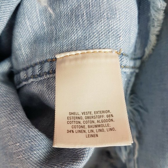 Holding Horses Raw Edge Denim Popover Tunic Blouse Linen Blend - Picture 3 of 6